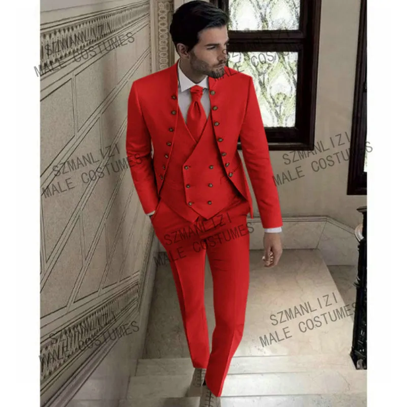 SZMANLIZI MÄNNLICHE KOSTÜME Männer Hochzeit Anzüge 2022 Terno Slim Fit Groomsmen Rot Formale Bräutigam Herren Smoking Blazer Prom Anzüge 3 Stück