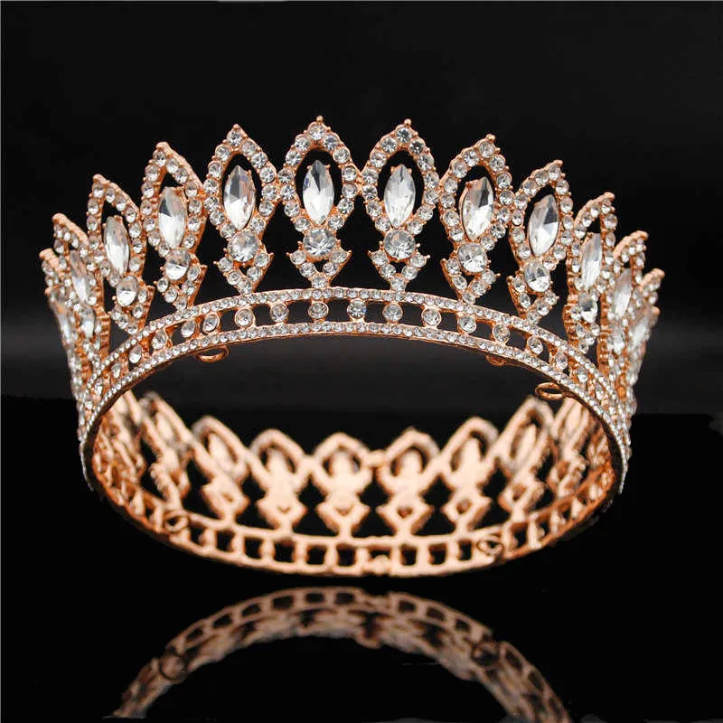 Luxury Royal Queen King Wedding Crown Bridal Diadem Full Circle Bride Headdress Prom Hår Smycken Tillbehör Tiaras Pageant X0625