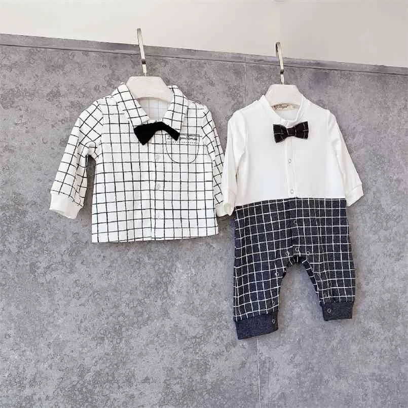 Lente Baby Boy Romper Knappe Plaid Shirt Gentleman Outfit 210702