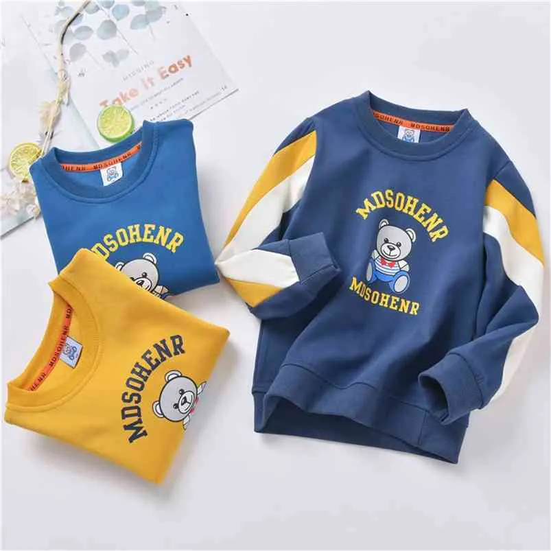 Spring Cute Sweatshirt Boys Toddler O-Neck Cartoon Bear Sweatshirts Höstkläder för Teenage Boy Kids Hoodie 8 12 ÅR 210622