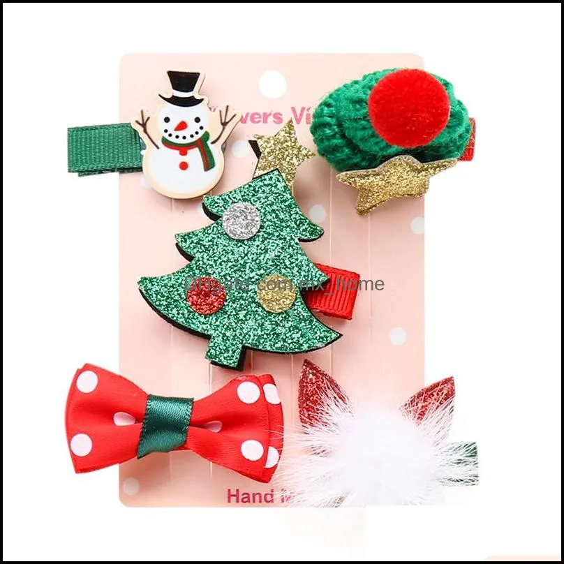 Wrapping Hairpins European American Santa Holiday Cute Children Cartoon Characters Handmade 5-piece Hair Decoration Jewelry VT1280