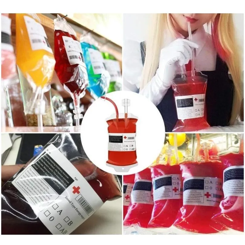 clear food grade pvc material reusable blood energy drink bag halloween pouch props empty 350ml vampire beverage bags shipping