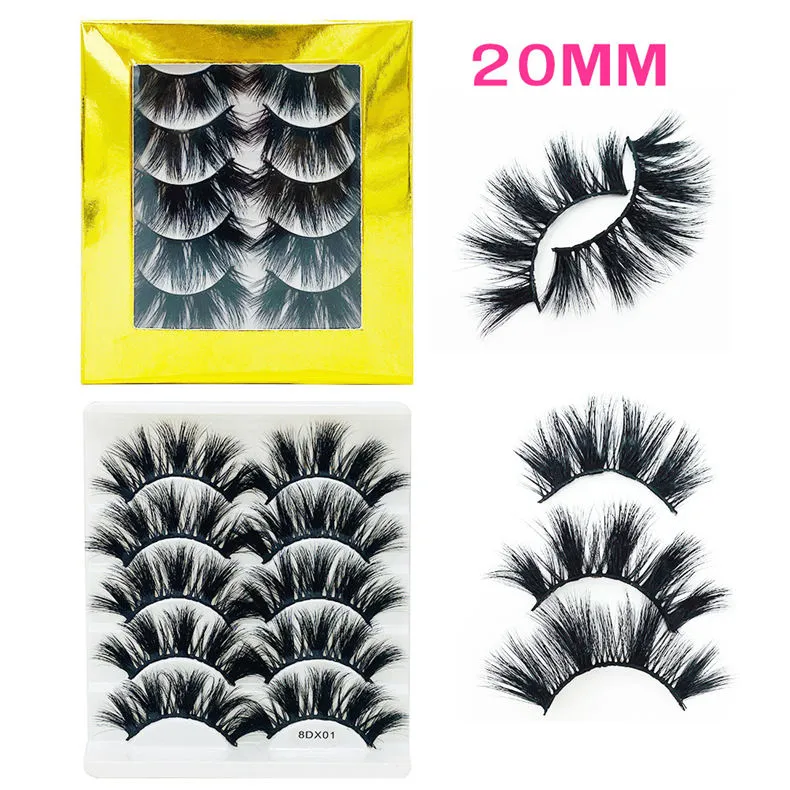 5 par 20mm faux mink falska ögonfransar Fluffy Eye Lashes Extensions i 16 stilar 8dx01 ~ 8dx16