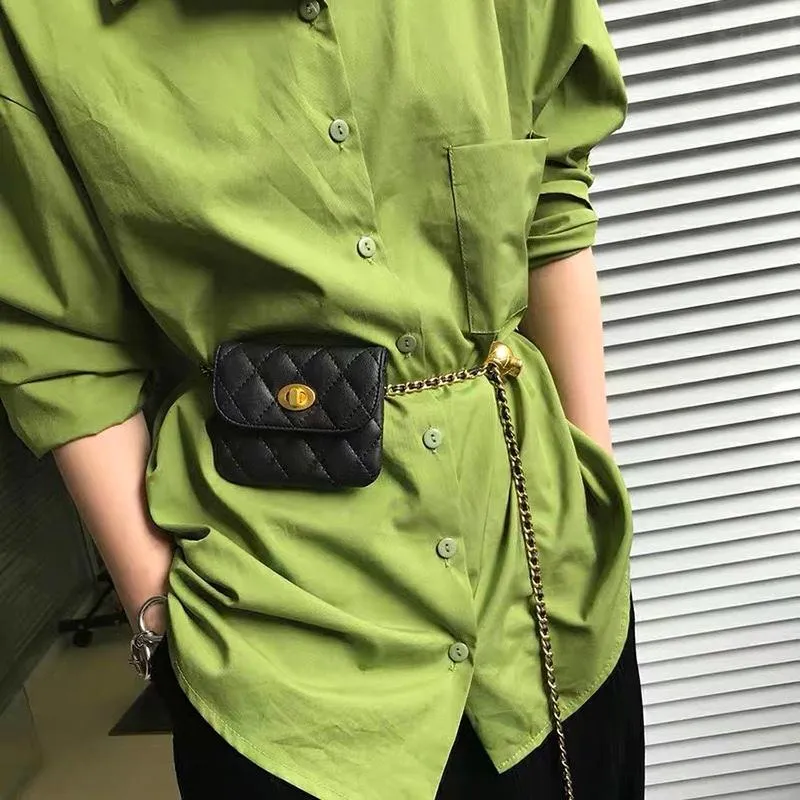 Midjeväskor Dam Lyx Designer Mini Justerbara Kedjebälten Njure Liten Fanny Pack 2021 Crossbody Casual Chest För Telefon