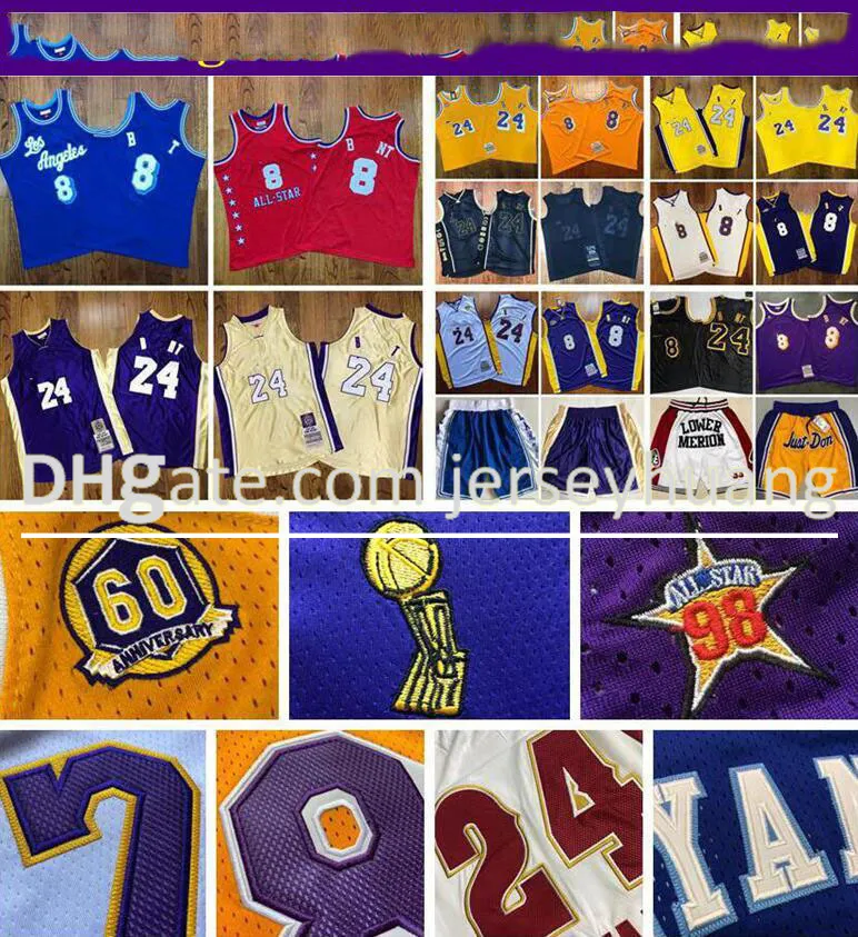 Herren genähte Basketballtrikots Los 24Angeles 8 blackMamba MitchellNess 96-97 00-01 07-08 08-09 09-10 ALL-Star Hardwoods Klassisches Retro-Trikot und einfach nur Shorts S-2XL