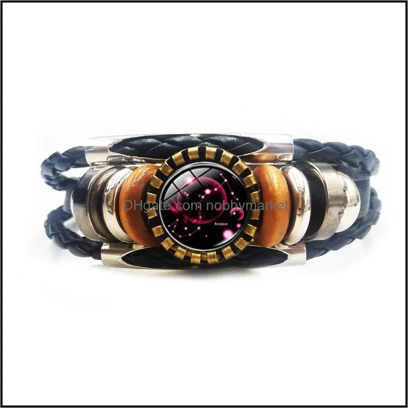 Newest 12 Zodiac Sign charm bracelet For Women Men vintage Horoscope Hobby Multi layered Leather Wrap Bangle Fashion Jewelry