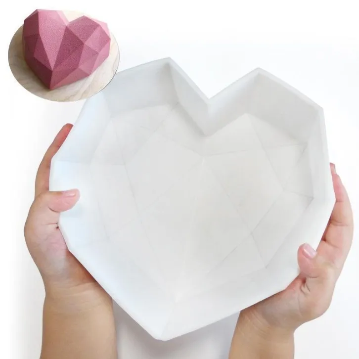 2021 Snabb Diamond Love Mold Hjärtformade Silikonformar För Svamp Kakor Mousse Choklad Dessert Bakeware Pastry Mögel Handgjorda Present