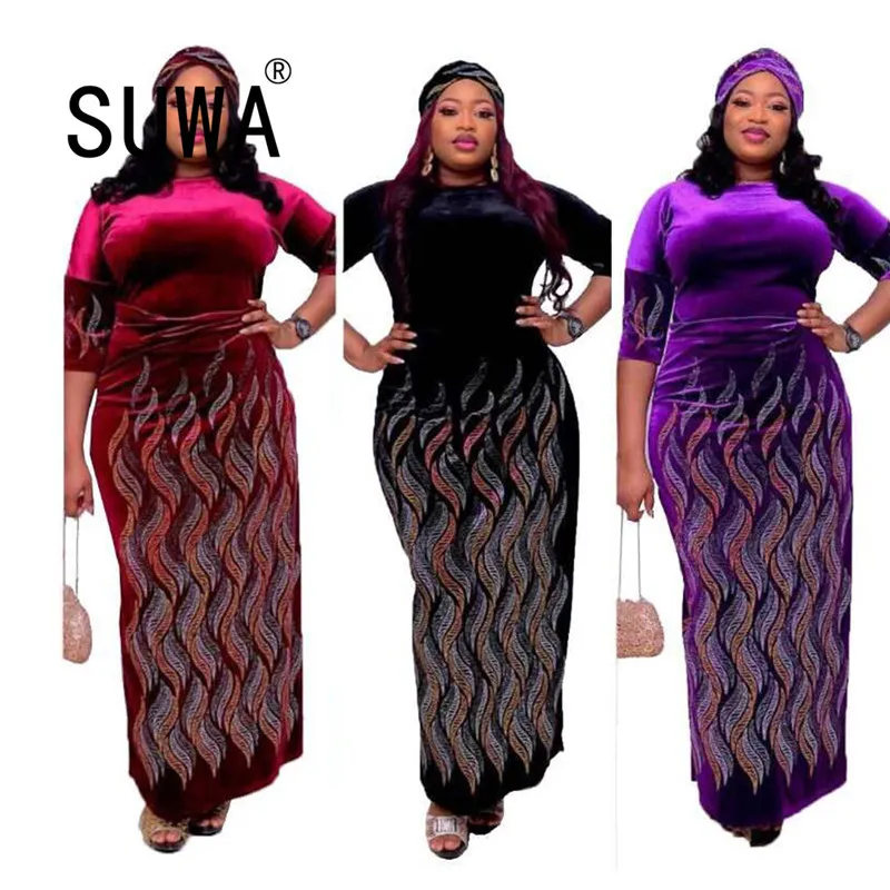 Plus Size Mulheres Mulheres Dashiki Flores Padrão Imprimir Vestido Longo 3/4 Manga Casual Vestidos Africanos Elegante Vestidos 210525