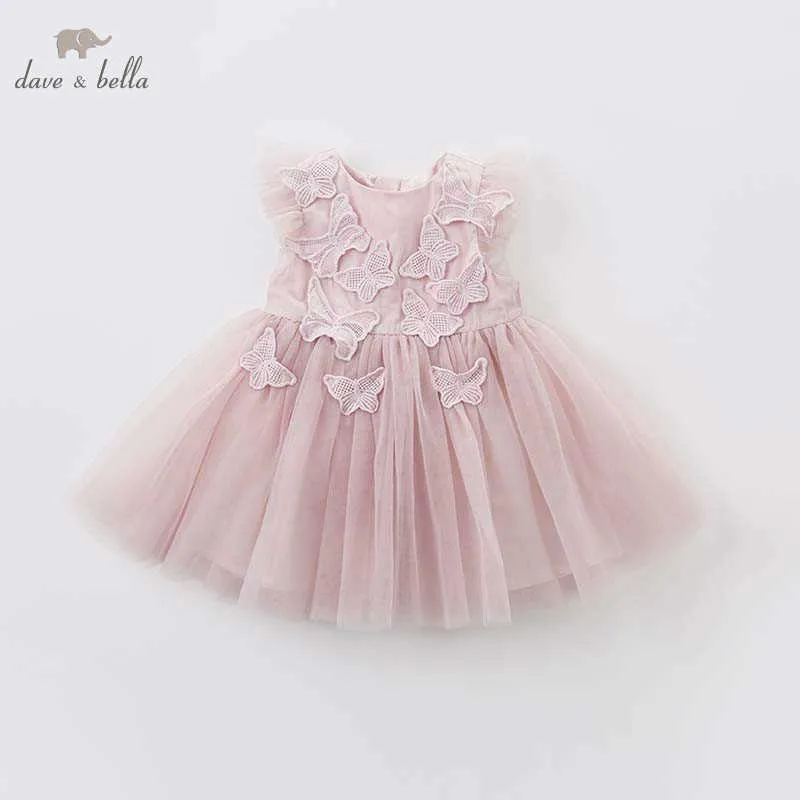 DB7536 dave bella bébé brodé papillon robe enfants fête d'anniversaire de mariage en mousseline de soie vêtements filles Princesse robe Q0716