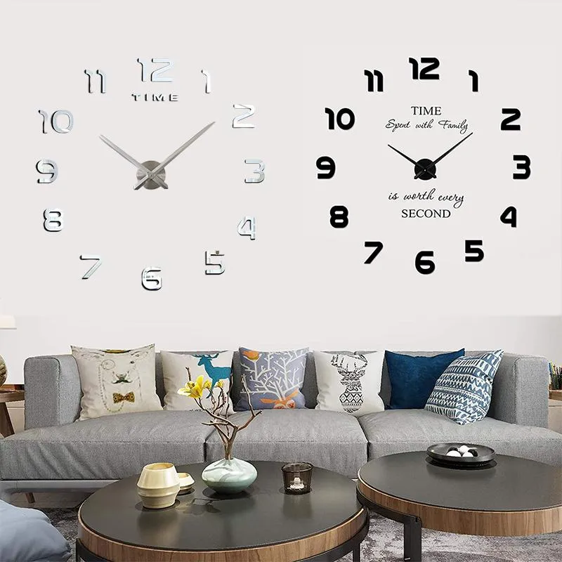 Wall Clocks Frameless Large 3D DIY Clock Adjustable Size Self-Sticking Acrylic Jumping Seconds Movement Modern Home Decor LXY9