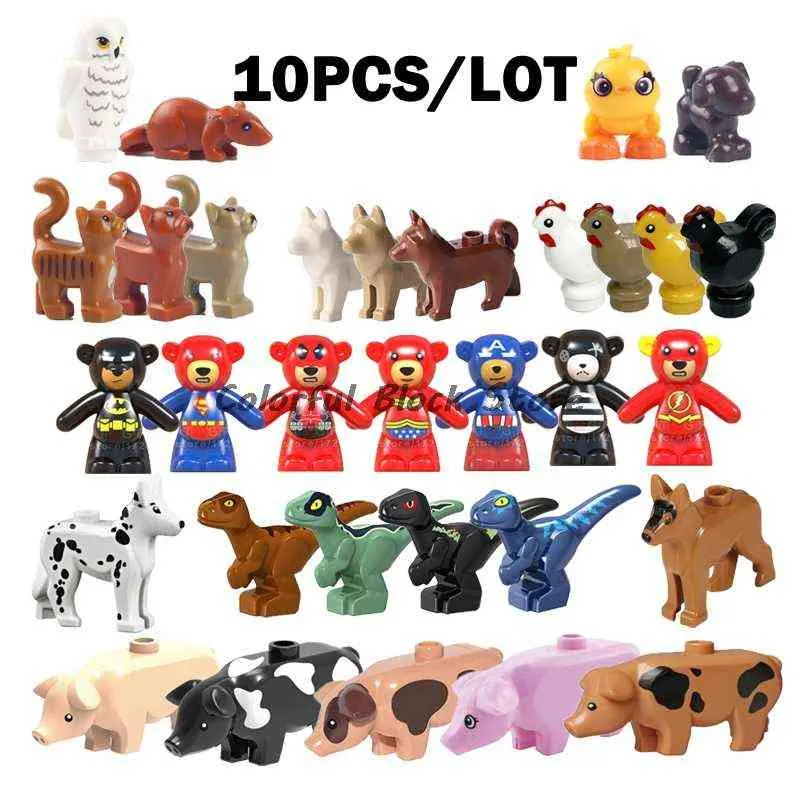 10pcs/lot Building Block Animal Lovely Bear Dog Dinosaur Owl Pig Chicken Duck Model Creative Accessory Children Puzzle Toy Gift