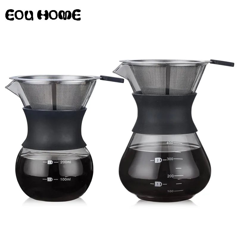 200 ml / 400 ml Pots de café infusés à la main Haute Borosilicate Verre Espresso Eau Goutte À Goutte Cafetière Réutilisable Filtre À Thé Outil Coffeeware 210309