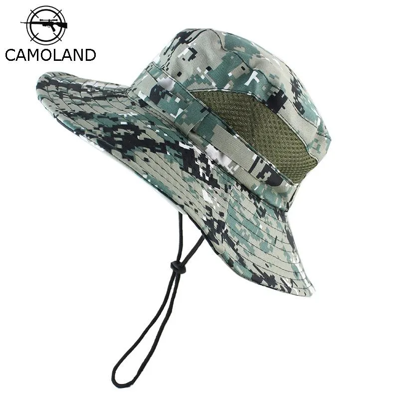 Cloches Camoland zomer emmer hoed voor kinderen boonie camouflage hoeden jongens zon uv bescherming cap buiten vissen maas ademend