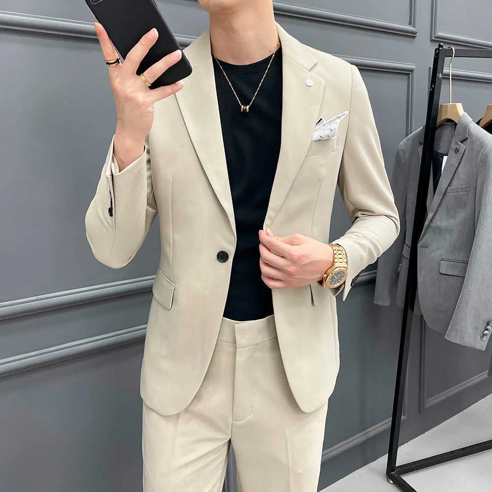 British Style Suit Men 2 Pcs Set Wedding Groom Tuxedos Suits Slim Casual Business Social Clothes Costume Homme Blazer Pant 210527