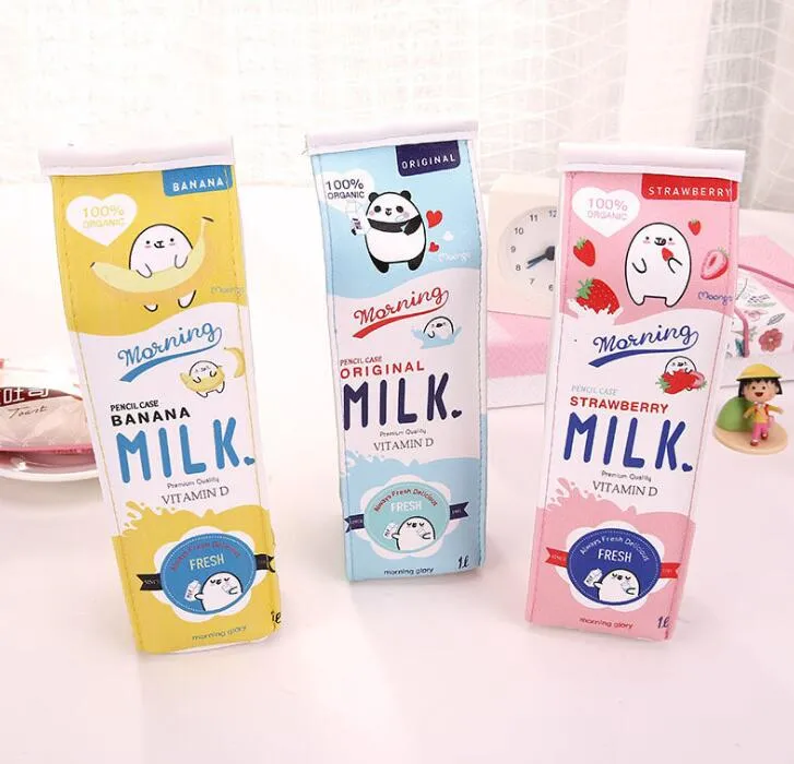 Ny Korea Kawaii Pencil Case Skola Penna Väska För Flickor Pojkar PU Läder Mjölkpenna Box Penna Väska Bagage Bag School Supplies Väskor