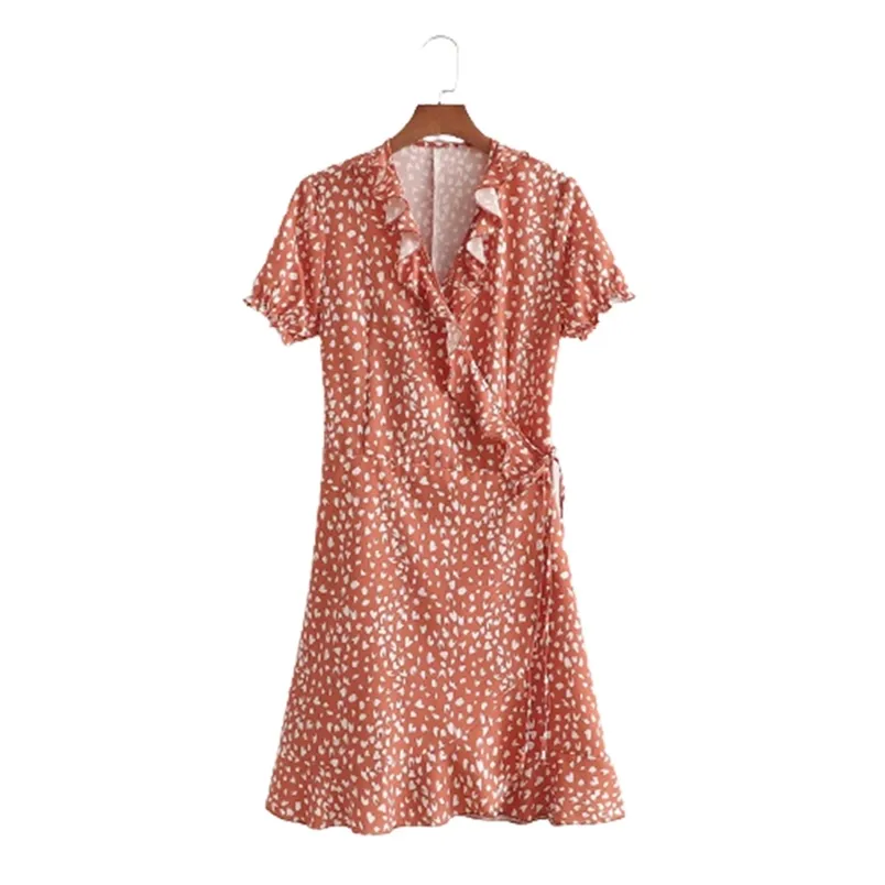 Ruffle Dress Women Summer Bandage es Short Sleeve Floral Printed V-Neck Casual Beach Mini es Sukienka 210531