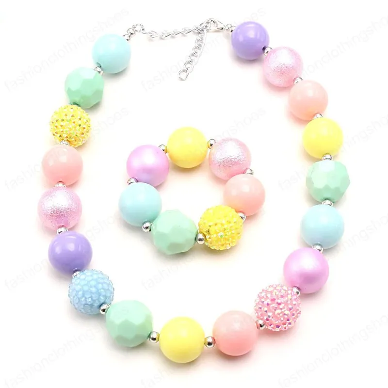 Nieuwste Kids Baby Schattig Chunky Bubblegum Beaded Ketting Armband DIY Kleurrijke Acryl Kralen Sieraden Voor Meisjes Kind Gift