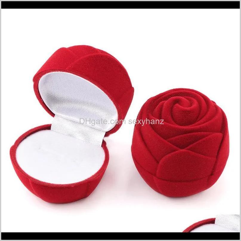 1 Piece Pink/Red Rose Flower jewelry Box Velvet wedding Ring box Necklace Display Gift Container Case for Jewelry Packaging