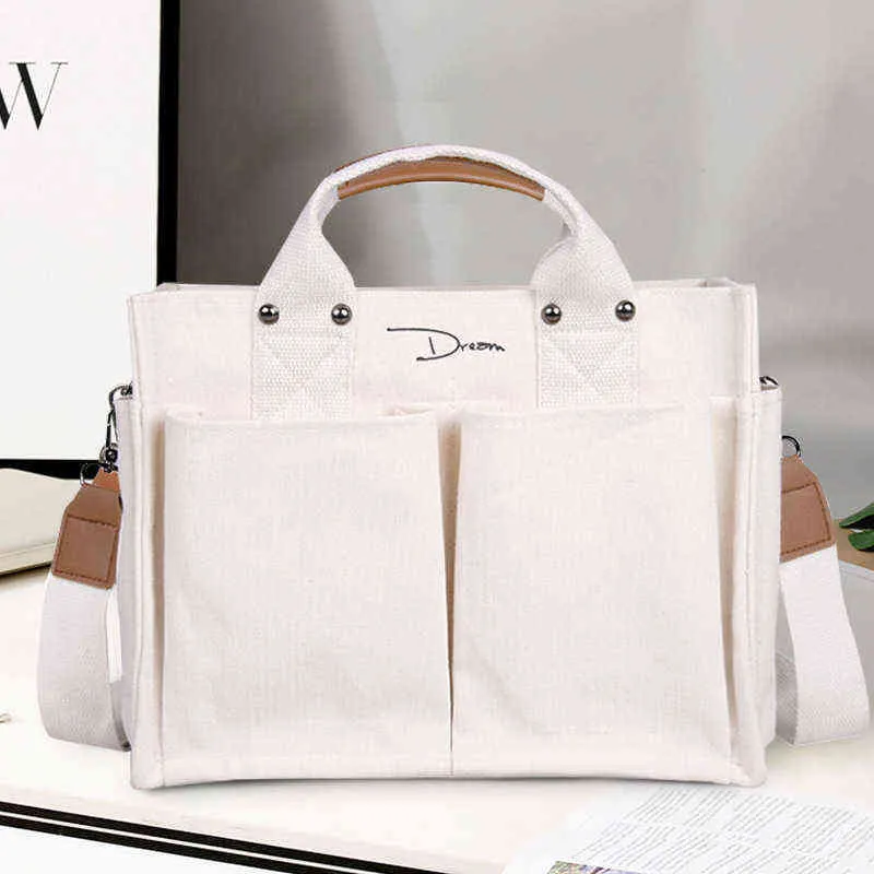 Торговые сумки Корейский женский холст сумки мода большой емкости студент плечо ремешок дизайнерская сумка многокарманский сладкий 220307