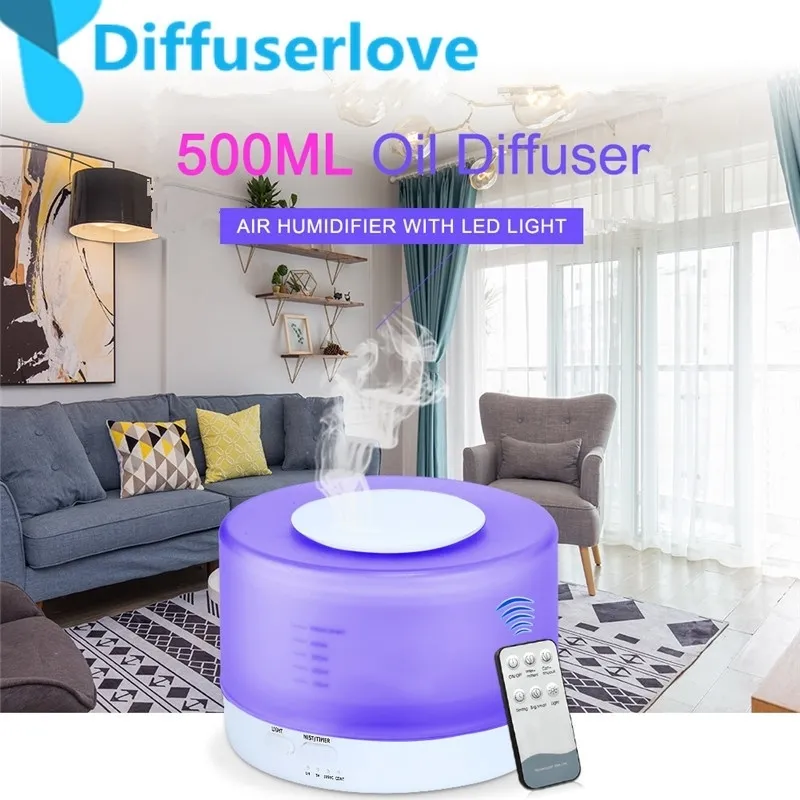 Diffuseurlove télécommande 500ML humidificateur d'air à ultrasons avec lumières LED aromathérapie huile essentielle diffuseur d'arôme Y200416