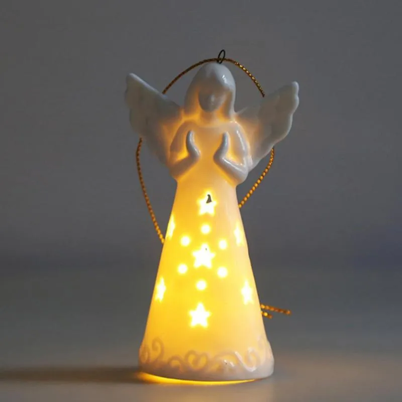 装飾的なオブジェクト置物ヴィンテージガーディアン天使の置物磁器LED照明祈りの家の装飾工芸飾り