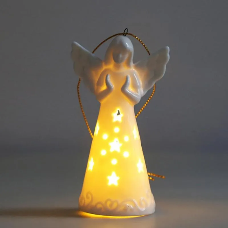 Dekorativa Objekt Figuriner Vintage Guardian Angel Figurin Porslin Led Belysning Bön Hem Dekoration Hantverk Prydnad