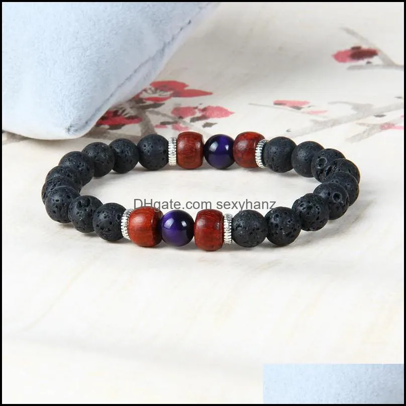 New Designs Summer Chakra Bracelet Wholesale 10pcs/lot Lava Stone with Tiger Eye Stone Beads Beaded Lovers Bracelets