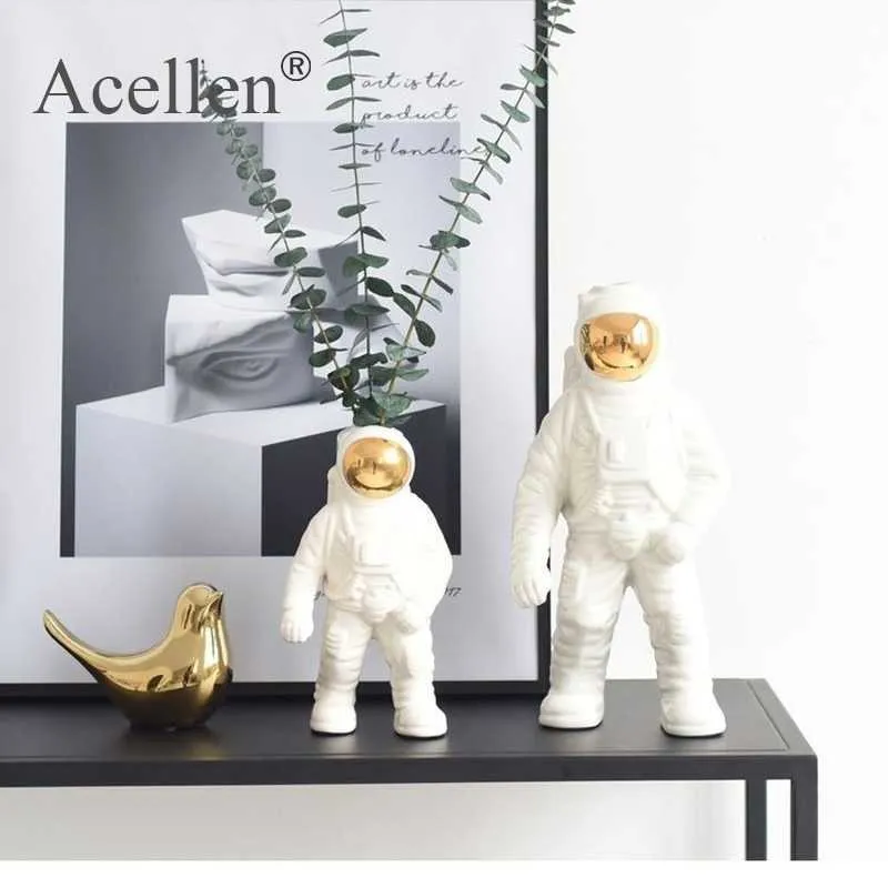 Figurines d'astronautes nordiques en porcelaine, vase en céramique, décoration de maison moderne, espace de table, sculpture, accessoires de décoration de maison 210623