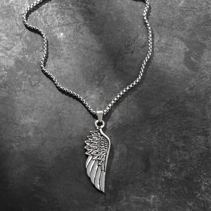 Pendant Necklaces Fashion Angel Pendants Men Womens Silver Color Necklace Alloy Steel Gothic Vintage Wing Mens Jewelry Aesthetic