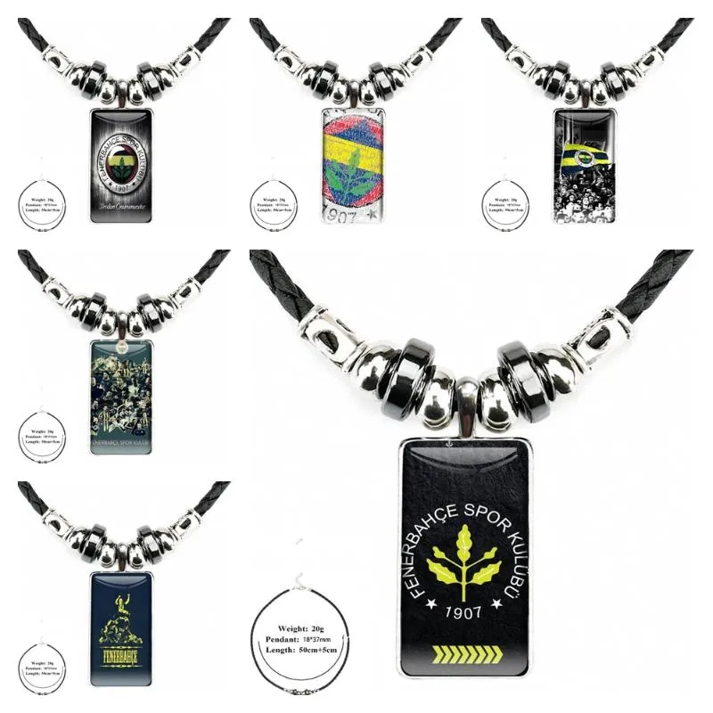 Pendentif Colliers Fenerbahce Verre Cabochon Bijoux Acier Couleur Avec Long Ras Du Cou Rectangle Noir Hématite Collier Pour Filles Type De Cadeau