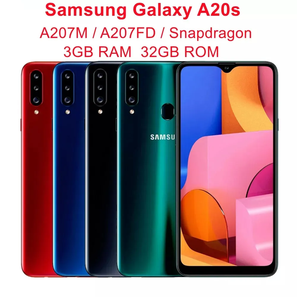 Samsung Galaxy A20s d'origine remis à neuf 4G Lte téléphone intelligent débloqué 2G RAM 32GB ROM téléphones mobiles