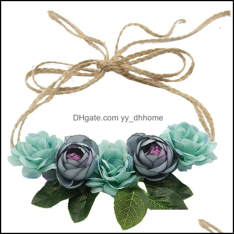 Bruiloft haar sieraden rosa bloem krans bruids kunstmatige kop tiara kroon lange riemen bloemen hoofdband vrouw accessoires drop levering 2021