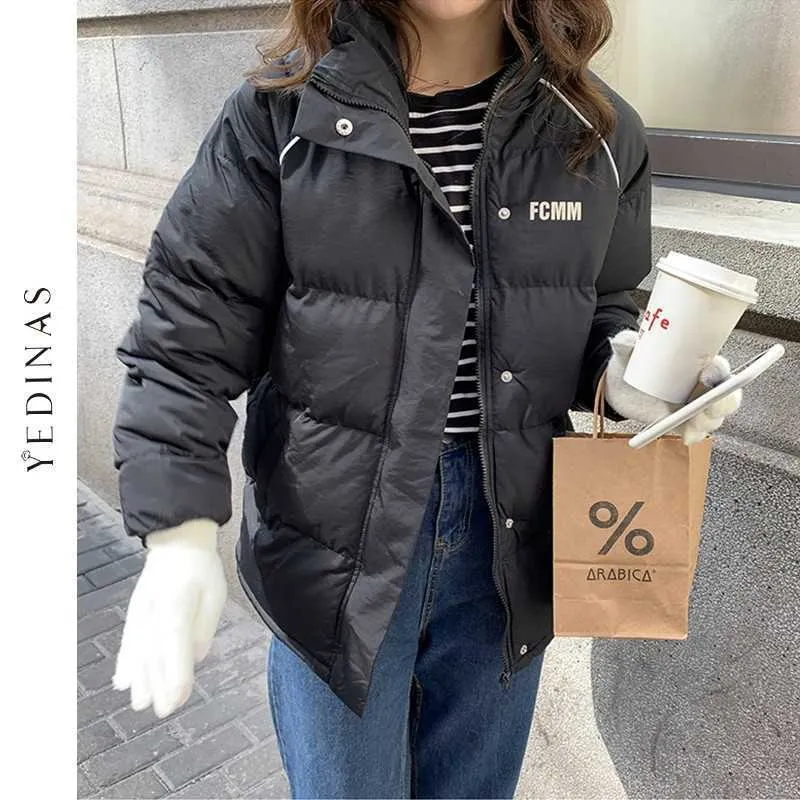 yedinas女性弾性パーカー厚い冬の韓国風のコート暖かい女性エレガントな防風ジャケット高品質プラスサイズ4xl 210527