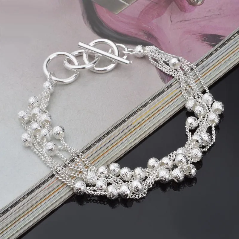 Link, Chain Delicate Silver Color Zircon Sand Beads Decoration Bracelets For Women Valentines Gift Wedding Jewelry