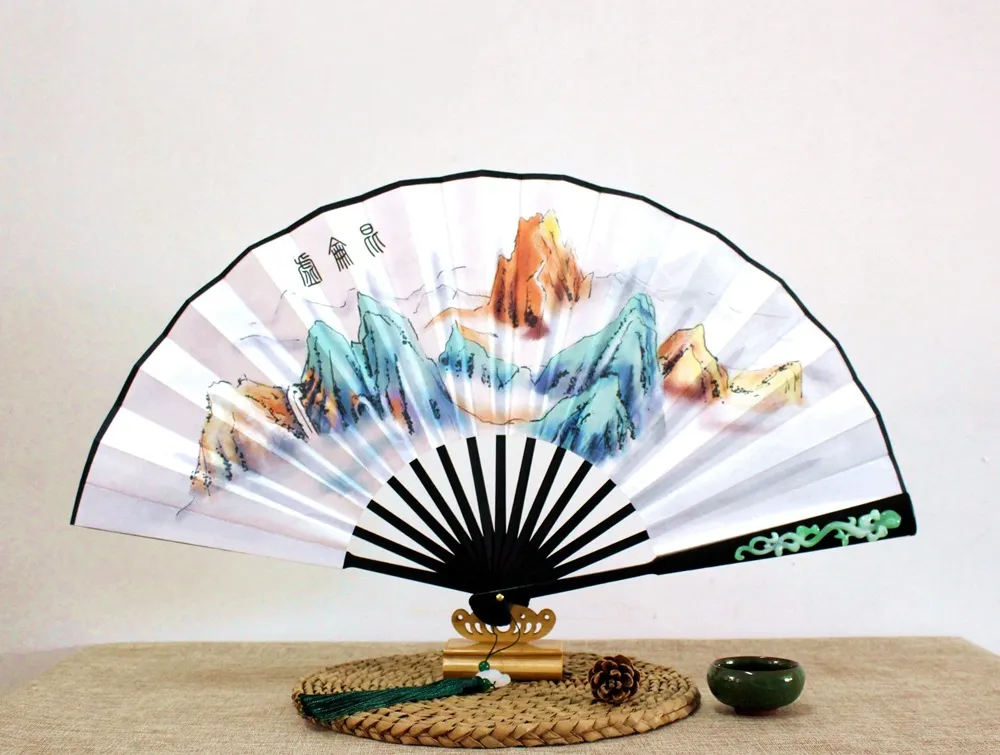 Chinese Arts and Craft TV fans To the Sky Kingdom / Eternal Love) Rice Paper Wood Foldings Kunlun Hand Painted Ancient Props Folding Fan