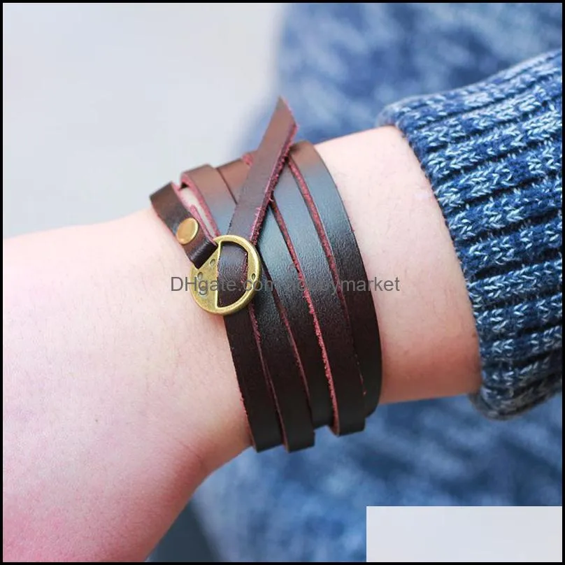 2020 Vintage Black Brown Leather Bracelet Genuine Leather Hand Strap Bracelets Bangles Fashion Jewelry Men Women Accessories