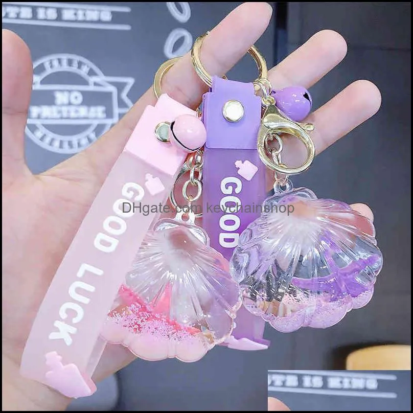 Keychains Mode Accessories Lovely Girl Heart Dream Shell Drijvende fles Cartoon Jelly Leather Rope Car Key Chain Bag Pendant Drop Delive