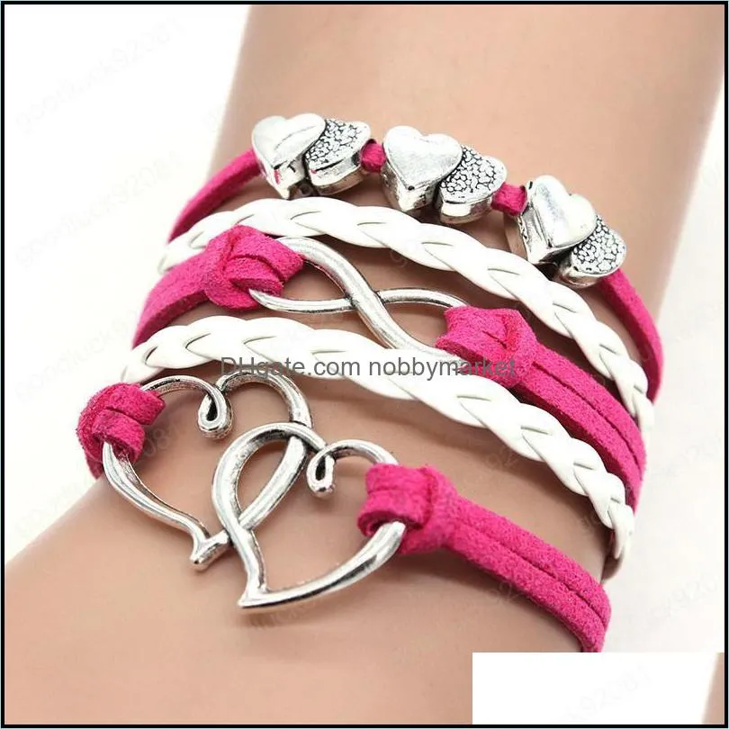 Infinity Double Heart Bracelet Weave Leather Wrap Bracelets multilayer women bracelets fashion jewelry