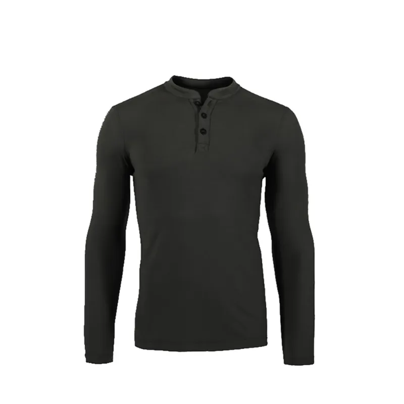 Huntsman Henley Men 100% Marine en laine de laine Mariot de base à manches longues à manches mi-poids mi-poids