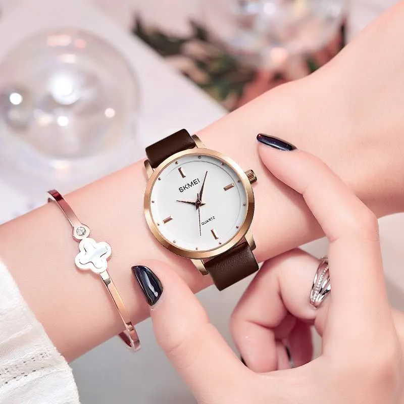 Wristwatches SKMEI Womens Watch Quality Leather Wrist Fashion