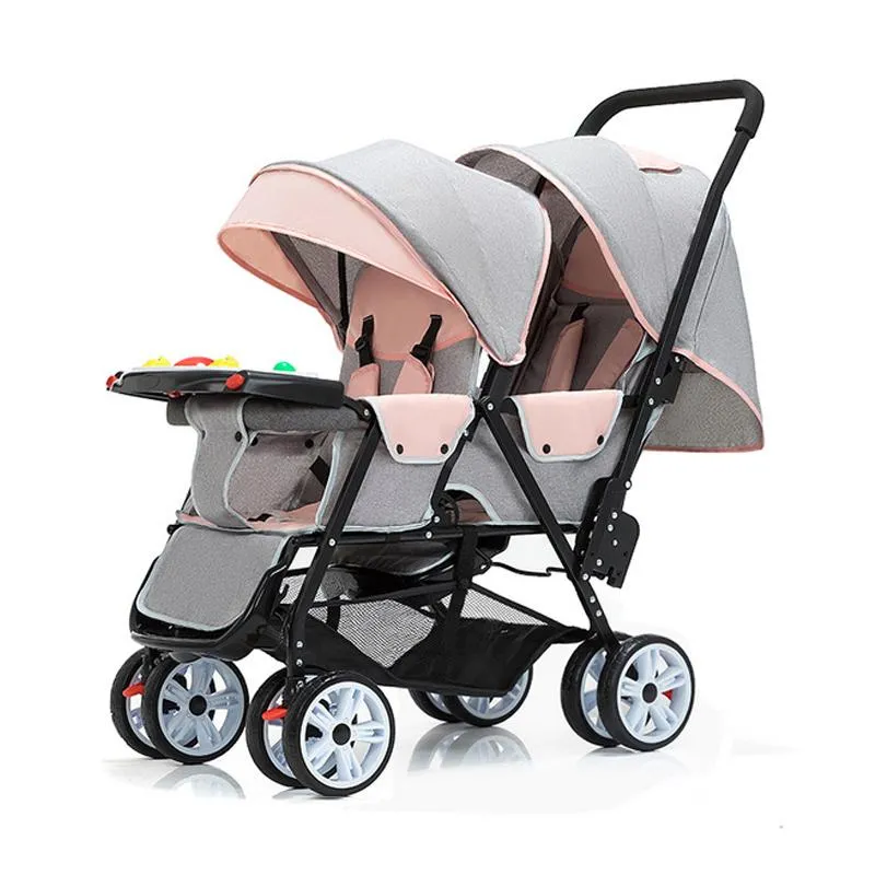 Zwillings-Kinderwagen, leicht, faltbar, Doppelsitzwagen, kann sitzen und liegen, tragbarer Kinderwagen für Neugeborene