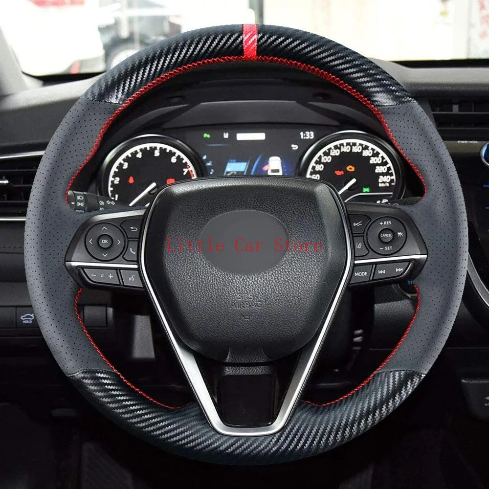 Diy costura capa de volante de fibra de carbono para toyota rav4 avalon 2019-2021 camry 2018-21 corolla 2020-21 acessórios272n