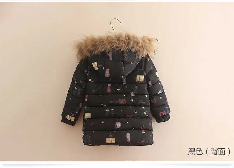  Cold Winter 2-11 12 Years Teenager Kids Christmas Gift Baby Coat Wadded Cotton Padded Doodle Thickening Girls Hooded Jacket (14)
