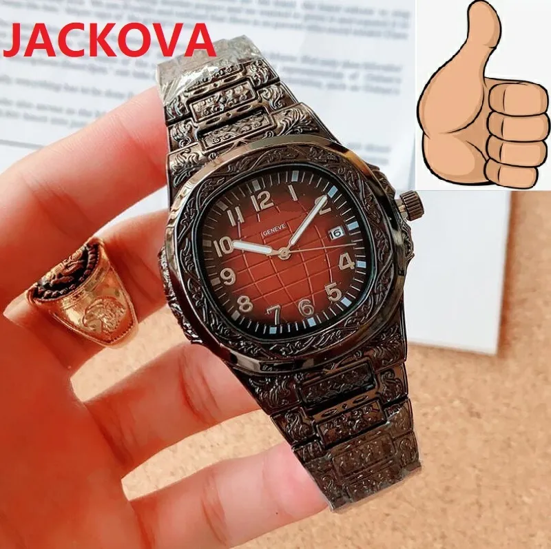 relogio masculino gegraveerd bloemenhorloge Luxe vierkante wijzerplaat Kalender Bracklet super cadeau luxe Heren Topkwaliteit mooi model Sapphi254a