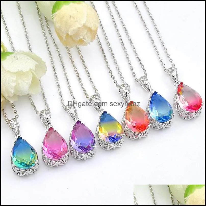 12 Pcs Colored Pendants Luckyshine 925 sterling silver small and Pretty Bi colored Tourmaline Necklaces Pendant Lady Party Gift 1647