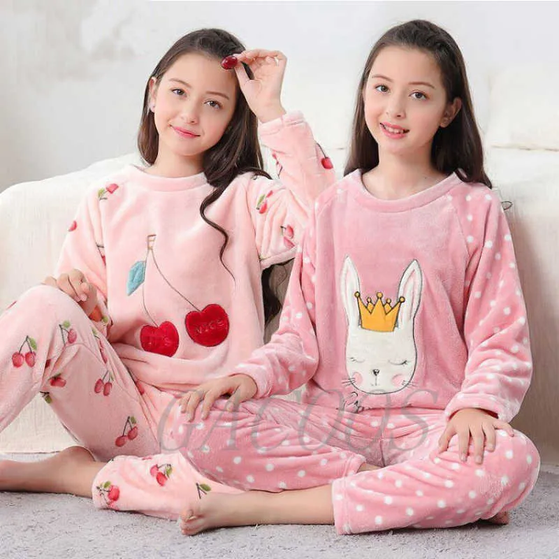 Mercan Polar Çocuklar Pijamas Homewear Erkek Kız Kış Çocuk Polar Pijama Sıcak Flanel Pijama Loungewear Gençler Giysileri 210908