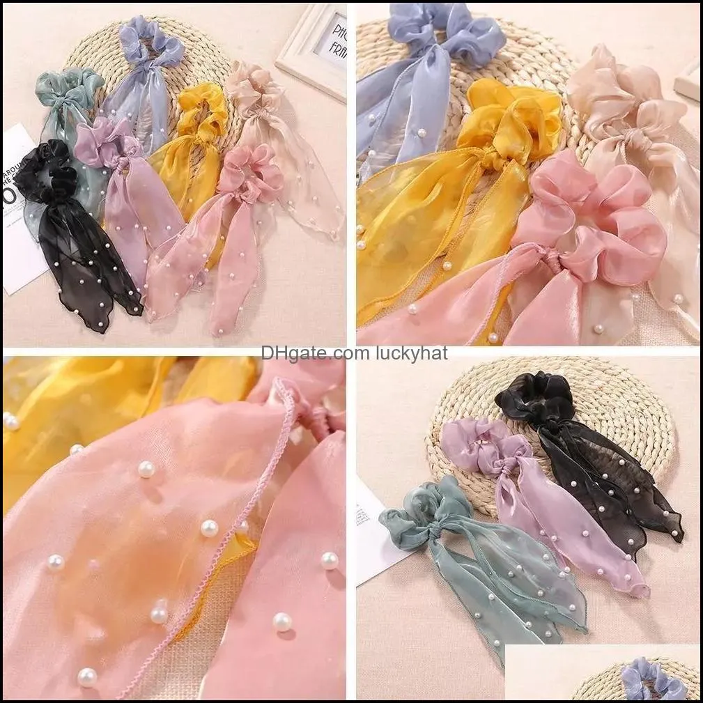 Elastic Hair Bibbon Rabbit Bunny Ear Bow Bowknot Scrunchies Ropes Girls Ties Beads Accessories Hair For Women