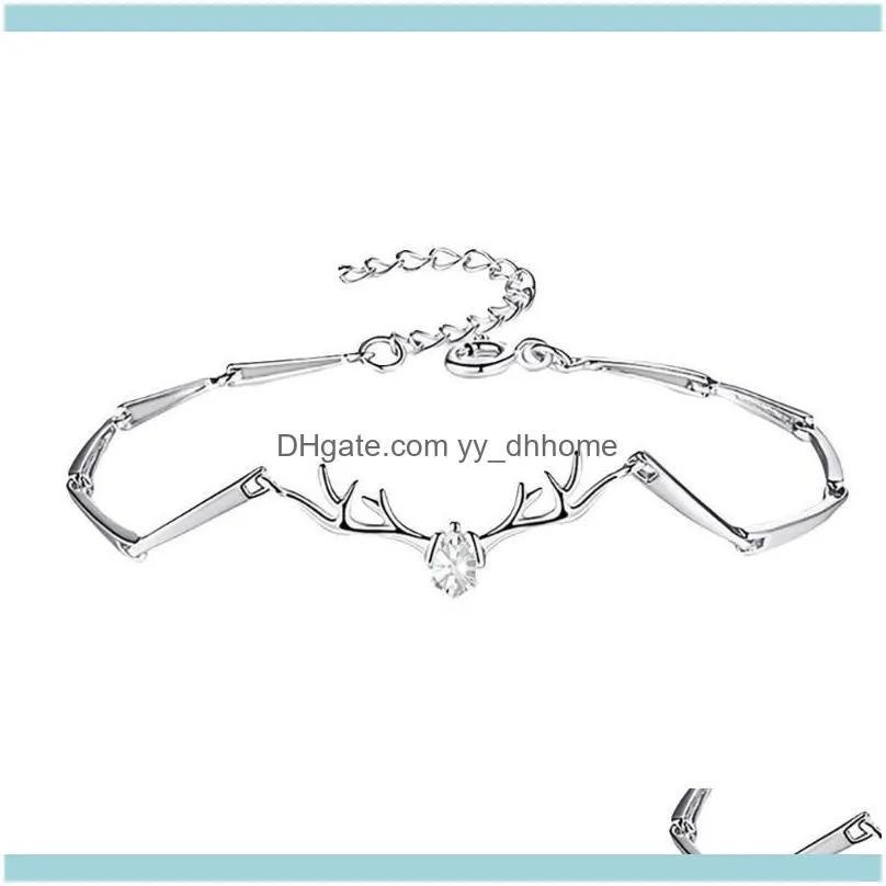 Link, Chain Luxury Women Zircon Crystal Cuff Antlers Bracelet Bangle Wedding Jewelry 2021