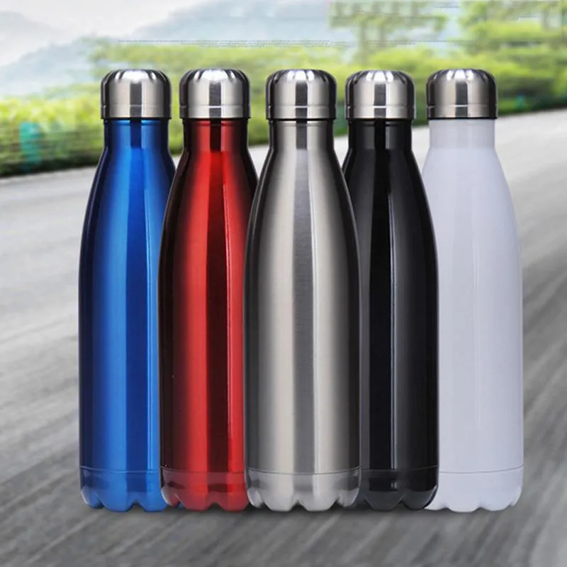 Garrafa de água em forma de coque de aço inoxidável de parede dupla 500 ml Garrafas em forma de cola com isolamento a vácuo Canecas de viagem ao ar livre XDH1075 T03