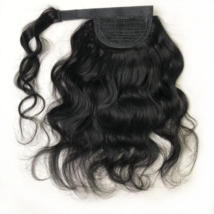 Enrole em torno do cabelo humano rabo de cavalo corporal onda peruana Virgem clipe em extensões para mulheres negras naturais ondulados macia pasta de ponytail peças de cabelo